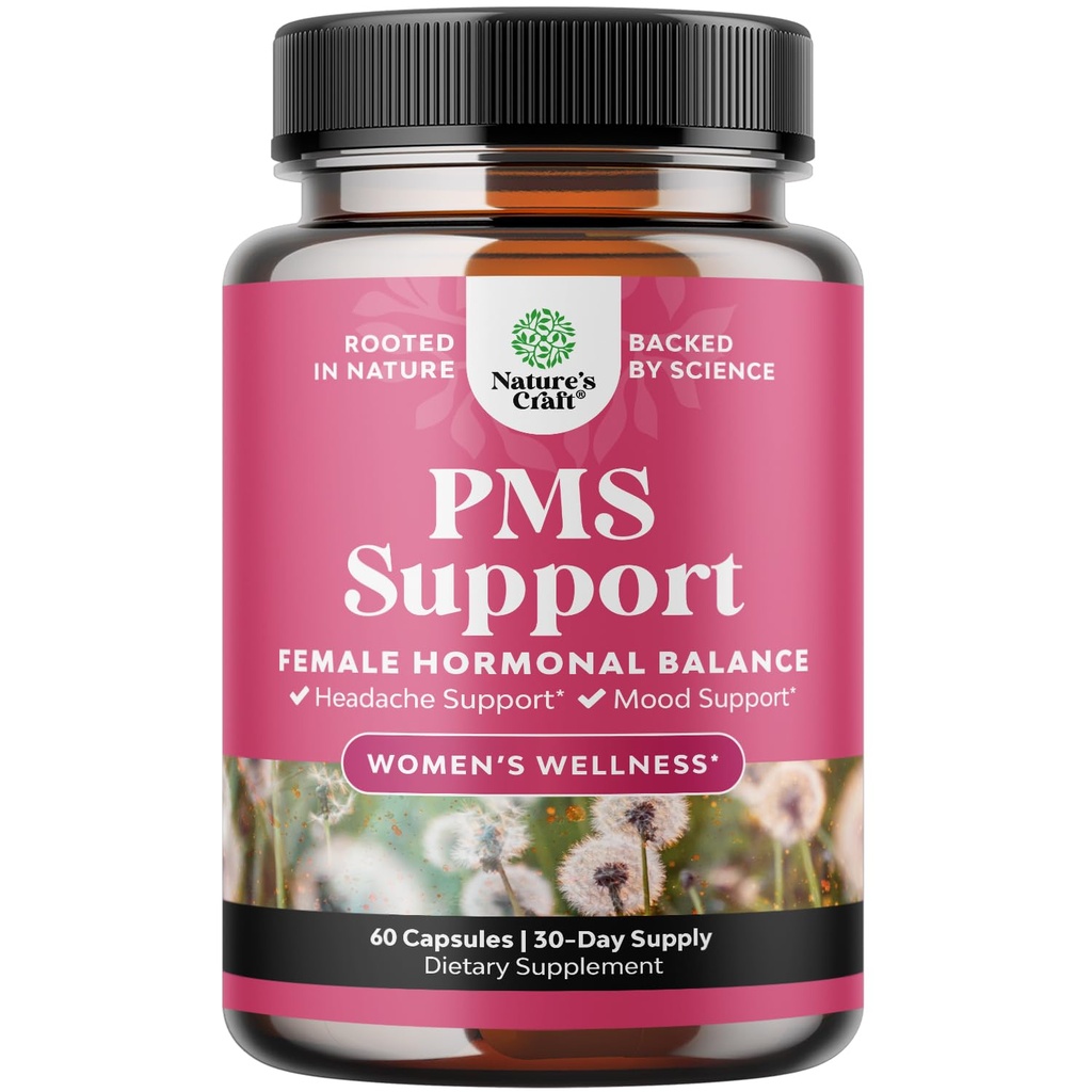 PMS Suplemen Dukungan untuk Perempuan - Keseimbangan Hormone untuk Perempuan & Menstrual Ketidaknyaman dengan DIM, Chasteberry, Black Cohh & Ashwagandha - untuk Periode Menstrusa Kemudahan, Menopause Bloating, Mood Swing - 60 Ct