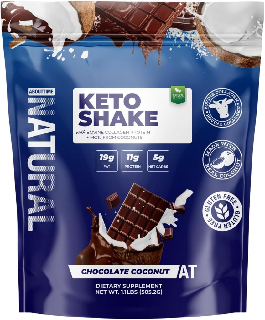 Tentang Keto Shake Chocolate Coconut dengan Bovine Collagen Protein + MCTS dari Coconuts 124; 11g Protein, 19g Fat, 5g Net Carbs 12.4; Gluten- Free, Non-GMO, 12 Servings