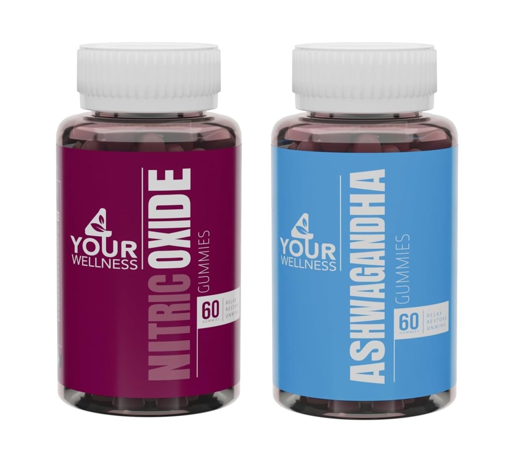 4YWN Nitric Oxide dan Ashwagandha Gummies Bundle, Boosting Energy and Restoration, Non-GMO, Gluten- Free, Grantin Free & Kosher 124; untuk Daily Focus Boost
