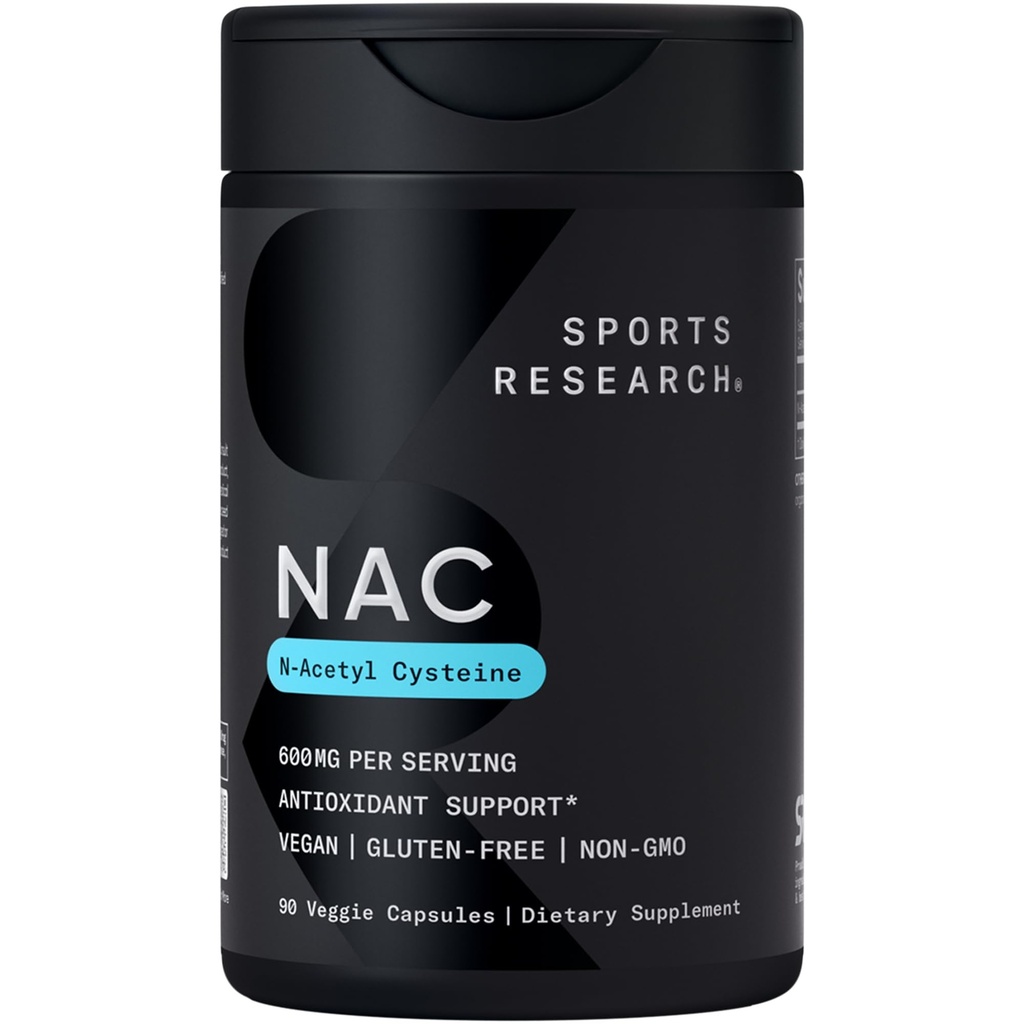 Penelitian Olahraga N- Acetyl L- Cysteine (NAC) 600mg, 90 Vevgie Capsules - Vegan, Non-GMO, Gluten Bebas.