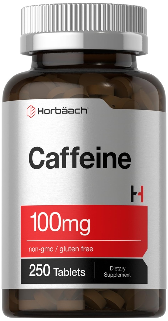 Horbäach Caffeine Pil 100mg 124; 250 Tablet 124; Vegetarian Formula 124; Non-GMO, Gluten Free Supplemen