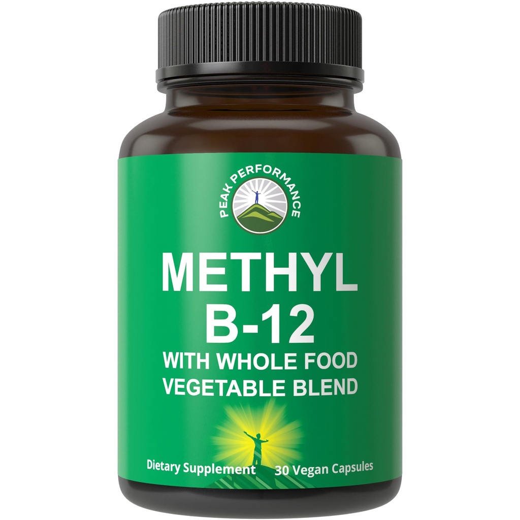 Metil B12 Vitamin + Whole Food Blend dari 25 Vegetables dan Buah untuk Max Absorpsi. Vegan Vitamin B12 Methylcobalamin - Metil B12 Suplemen Energi, Fokus dan Bantuan. 30 Hari Pasokan Kasules