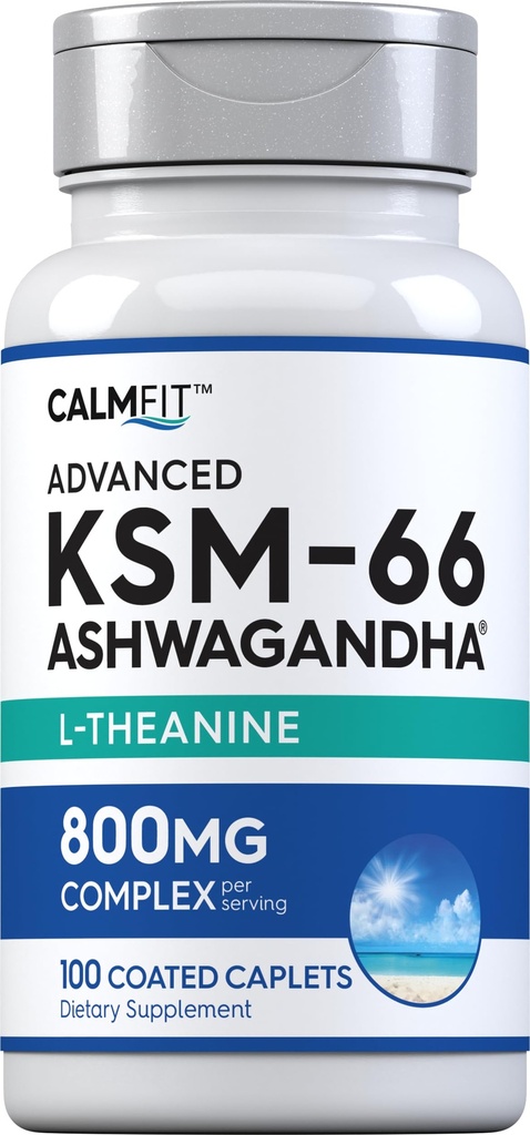 Piping Rock KSM-66 Ashwagandha L- Theanine Suplemen 124; 800mg 124; 100 Caplets 12.4; Advanced Complex Root Extract 124; Vegan, Non-GMO, Gluten Free