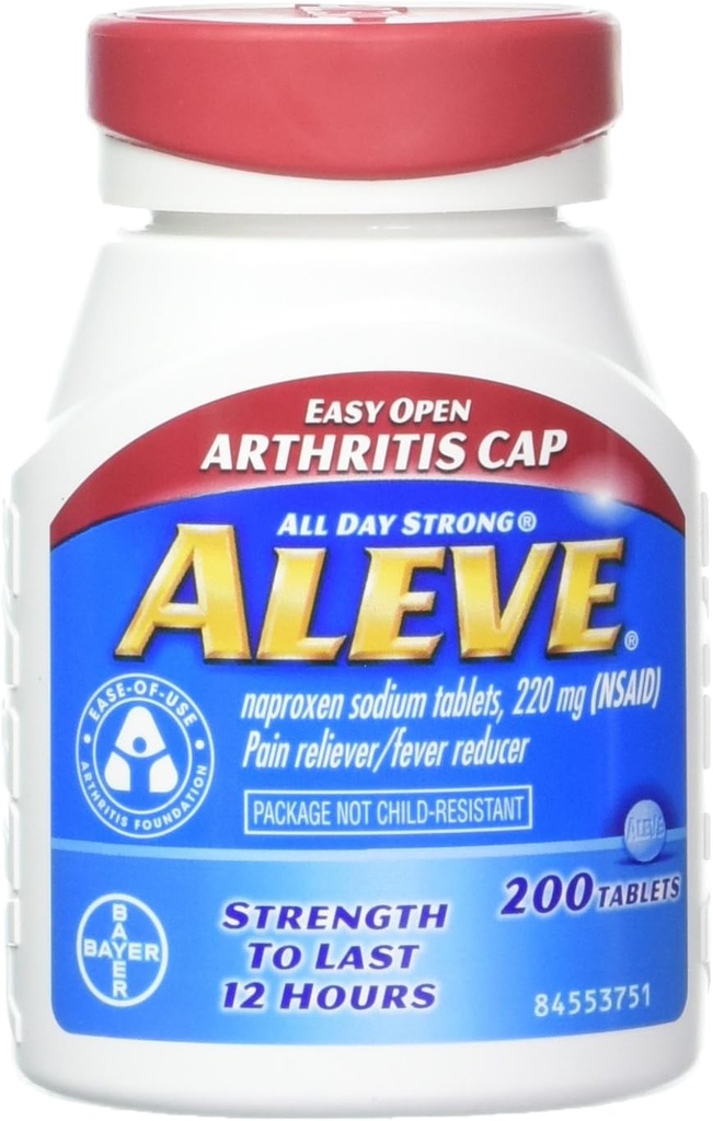 Aleve Tablets with Easy Open Arthritis Cap, Naproxen Sodium, 220mg (NSAID) Pain Reliever / Fever Reducer, 200 Count (Paket 2)