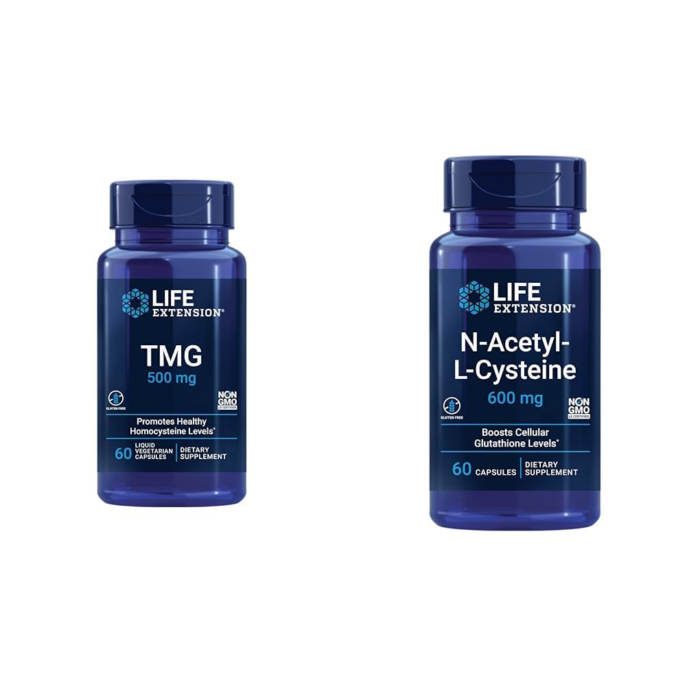Ekstensi Hidup TMG 500 mg - Trimethylglicine Suplement - Envouges Healthy Homocysteine Levels & N-Acetyl- L- Cysteine (NAC), Imune, Respiratory, Kesehatan Hati, NAC 600 mg