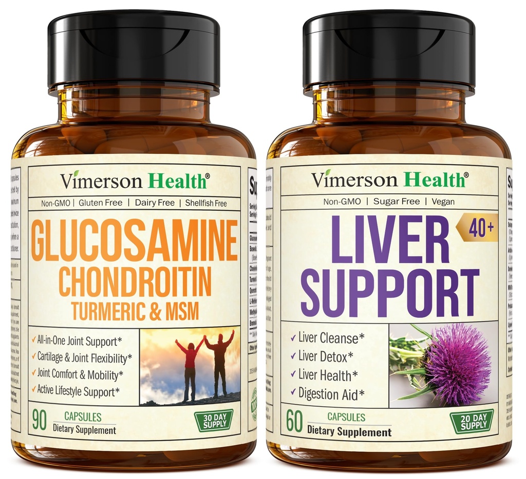 Glucosamin Chondroitin MSM dengan Turmeric Boswellia & Liver Cleanse Detox & Repair 40 + Liver Suplemen dengan 50% Sutra Marin Milk Thistle Ekstract untuk Dukungan Gabungan dan Liver