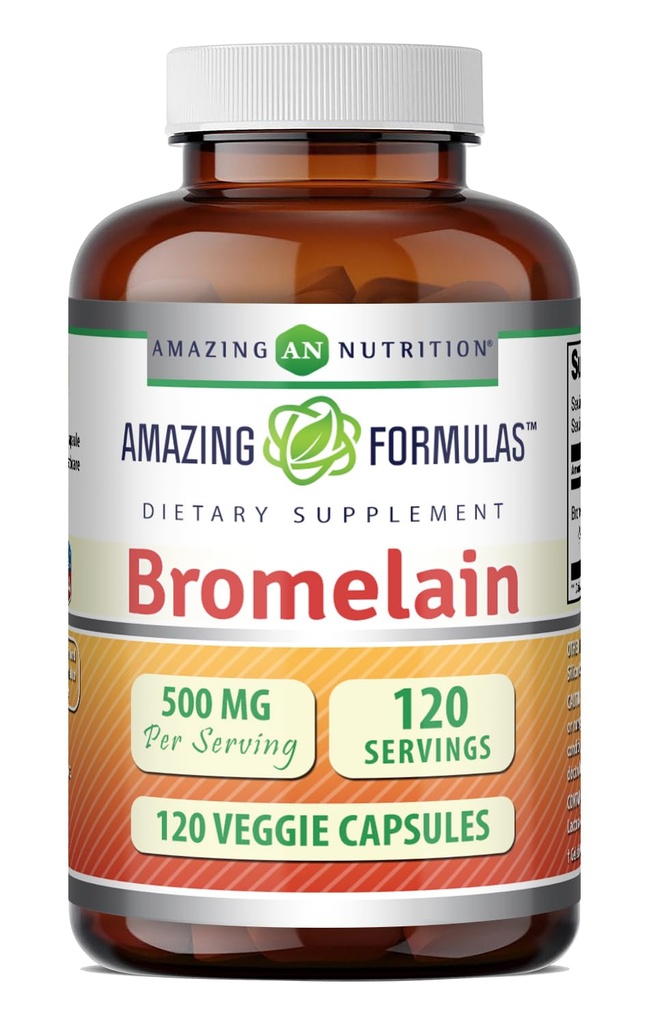Amazing Formulas Bromelain Supplemen 124; 500 Mg Per Serving 124; Veggie Kapsules 12.4; Non-GMO 124; Gluten Free 124; Made in USA 124; Ideal for Vegetarians (1 Pack 124; 120 Count)