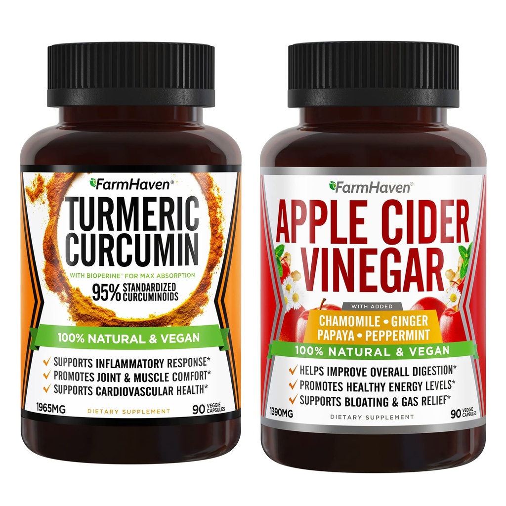 FarmHaven Turmeric Curcumin dengan BioPerine dan Apple Cider Vinegar dengan Ginger