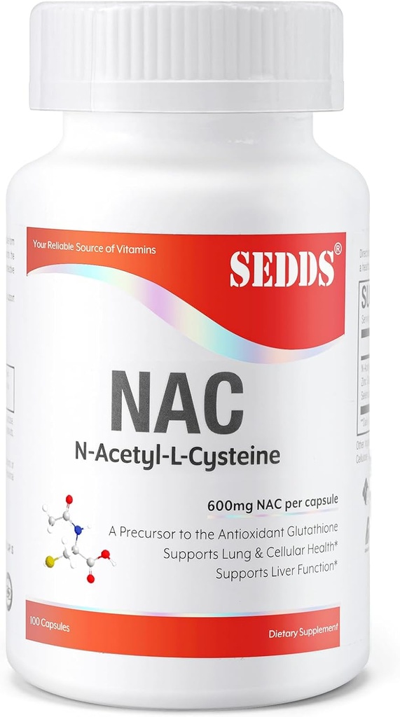 Suplemen, N- Acetyl Cysteine (NAC) 600mg, 100 Veg Capsules - Non-GMO, Gluten Free