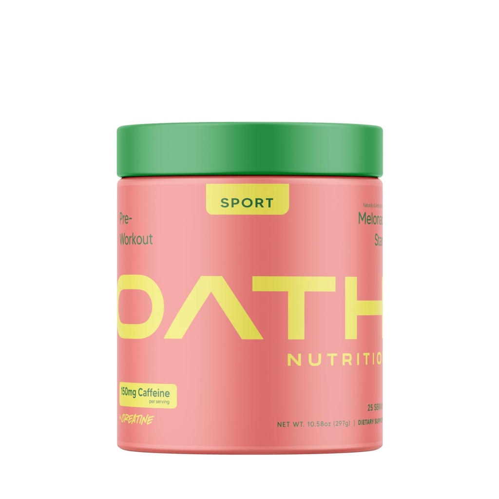 Oath Nutrition Sport Sugar Free Pre-Workout Powder, Melonade Stand, Contains Creatine Monohydrate, Caffeine dan Beta Alanine, Pra Workout Powder untuk Perempuan dan Pria, 25 pelayan