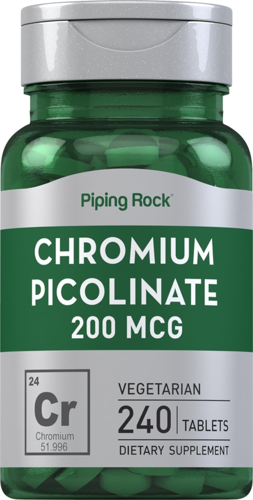 Piping Rock Chromium Picolinate 200mcg 124; 240 Tablet 12.4; Vegetarian, Non- GMO, Gluten Free Suplemen