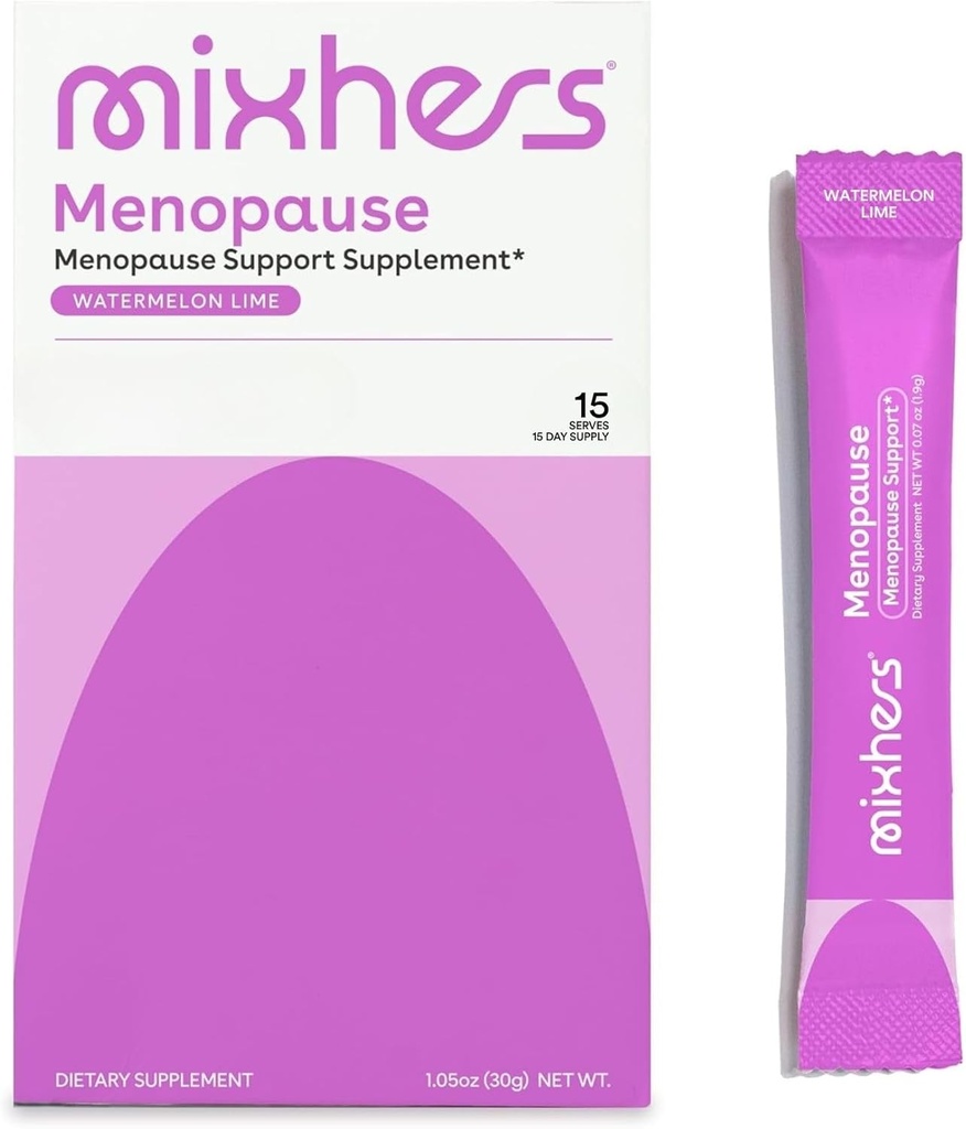 Mixhers Menopause - Menopause Dukung Mix - Women Menopause Suplemen - Hormone Balance Multivitamin - With Maca Root & Black Cohh - Sugar Free - Vegan - 15 Drink Packet - Semangka Semangka