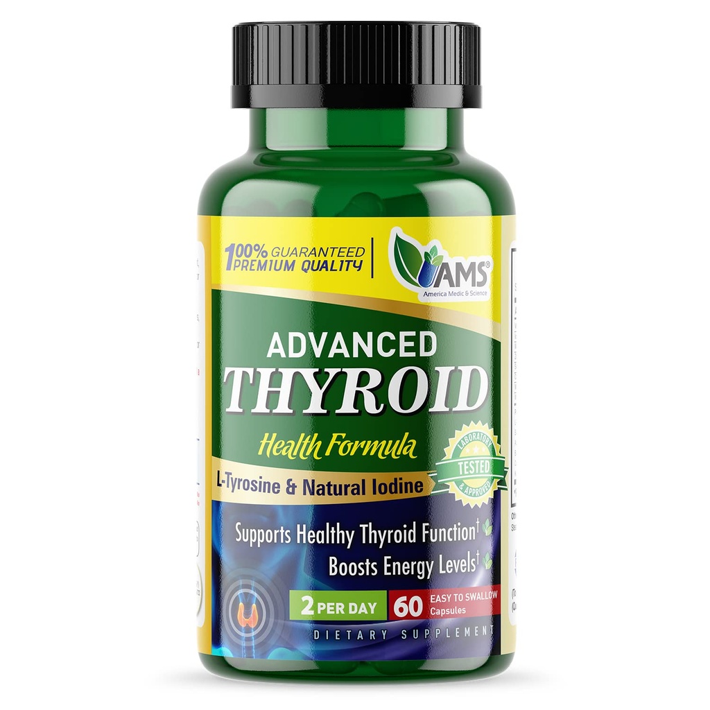 American Medic & Science Advanced Thyroid (60 Kapsul), 124; Thyroid Support for Men and Women 124; Mood and Energy Booster Supplemen 124; dengan Natural Ashwagandha, Iodin, Selenium, dan Vitamin B12