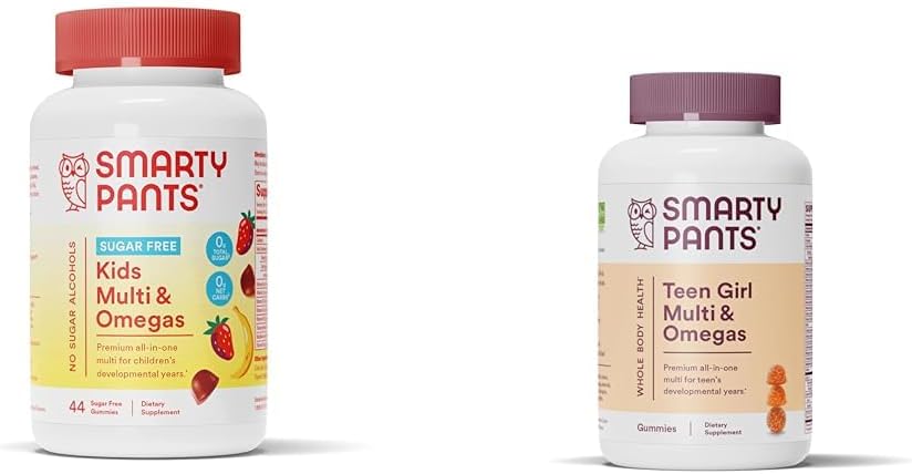 Anak-anak SmartyPants Multivitamin, Sugar Free: Omega 3 (ALA) & Teen Girl Multivitamin Gummies: Omega 3 Fish Oil (EPA / DHA)