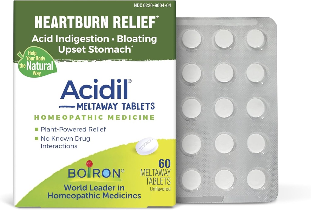 Boiron Acidil for Relief of Acid Reflux, Heartburn, Inditraffic, and Upset Stomach - 60 Count