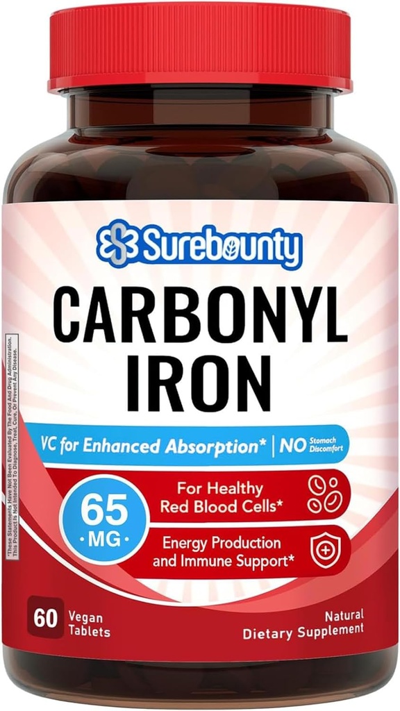 Carbonyl Iron, dengan Vitamin C Natural, Gentle on The Stomach, High Absorpsi, untuk Red Blood Cell Fungsi, Dukungan Energi, Vegan, 60 Tab