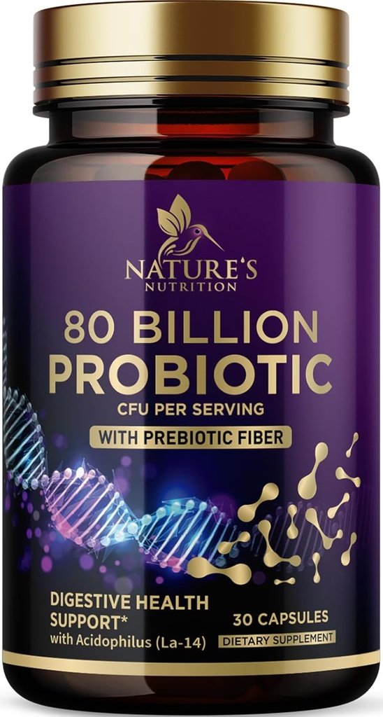 Suplemen Probiotik 80 Milyar CFU + Prestipation, Probiotik Acipolylus Support Immune System & Digetical Health, Supports Occational Constipation, Suppplemen Perempuan Feminine Health - 30 Capsules