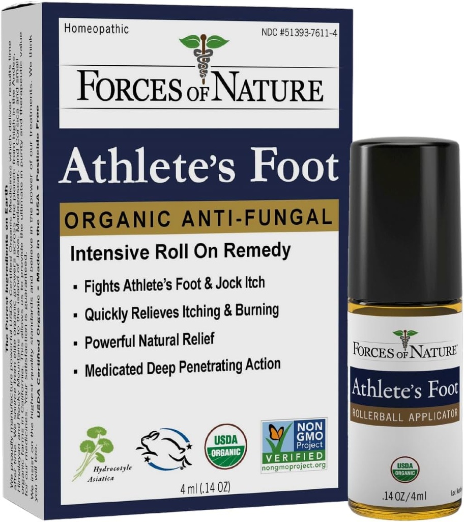 Kekuatan Alam - Alam, Obat Foot Atlet Organik (4ml) Non GMO, No Harmful Chemical, Cruelty Free - Antifungal Relieves Burning, Itching, Cracking Caused by AF, Jock Itch and Ringworm