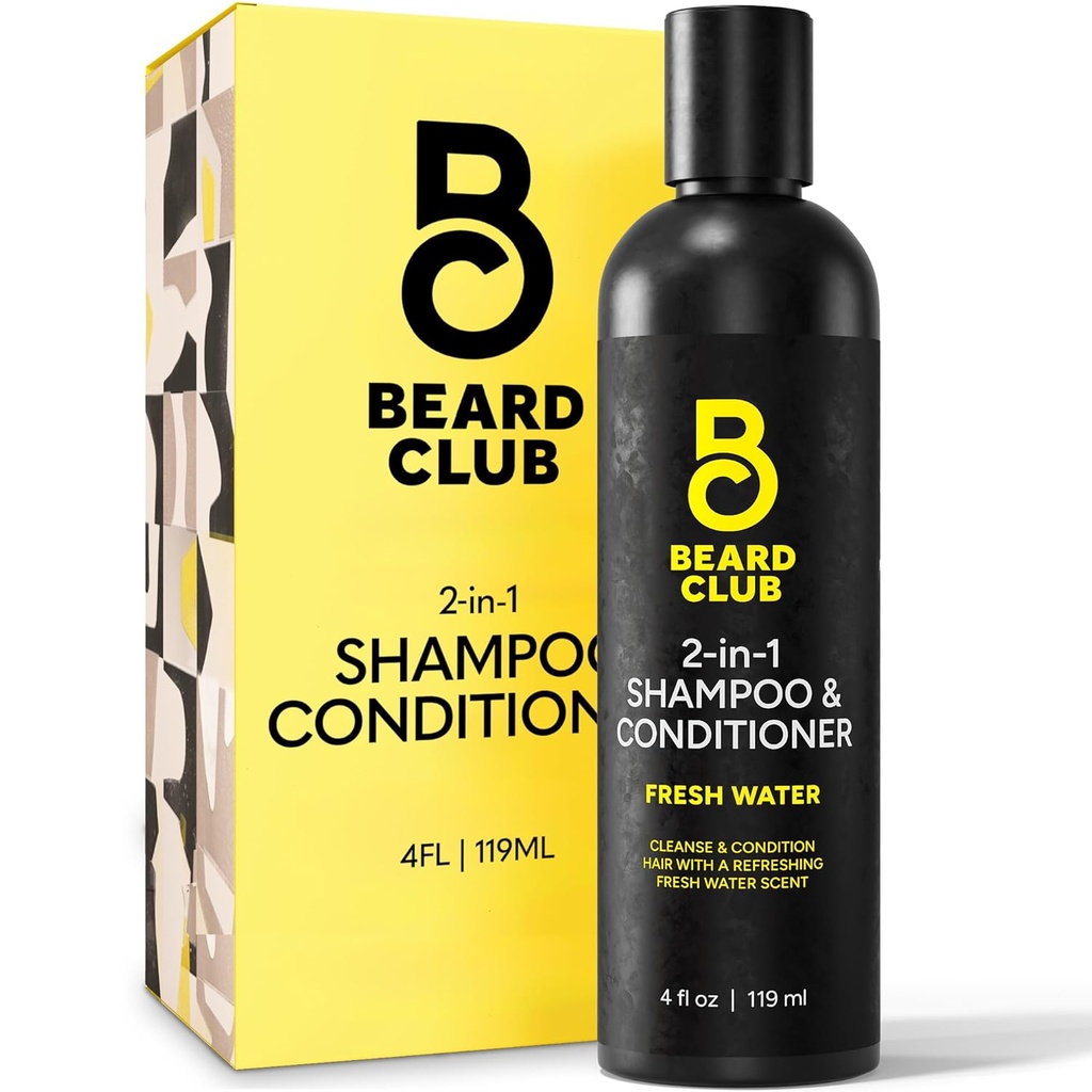 The Beard Club Mens 2 in 1 Shametroner and Conditioner Set - Sulfate Free, Moisturizing, Citrus Scented for Curly Hair Care and Dry Scapp Care