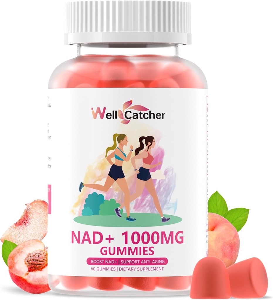NAD + Gummies Suppplement for Women 1000MG - NAD Plus Gummies for Men Sugar Free Vitamin B3 Niacinamide Pure Organic Boosts NAD Level Anti- Aging Cell Regeneration Energy Brace Peach Flavor 60C