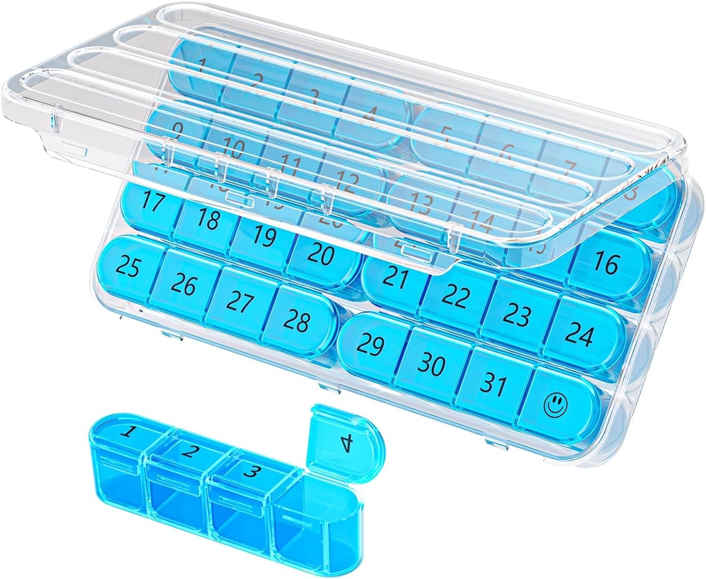 Daviky Monthly Pill Organizer 1 Waktu sehari, Kotak Pil KB 30 Hari, 31 Hari Kasus Pil KB Sekali sehari, Travel Pill Organizer Monthly untuk menahan Vitamin, Suplemen dan Obat-obatan