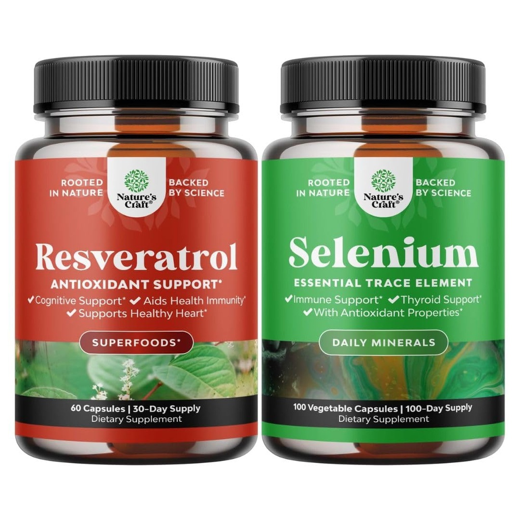 Bundle of Anti Aging Trans Resveratrol and Pure Selenium Thyroid Supplement