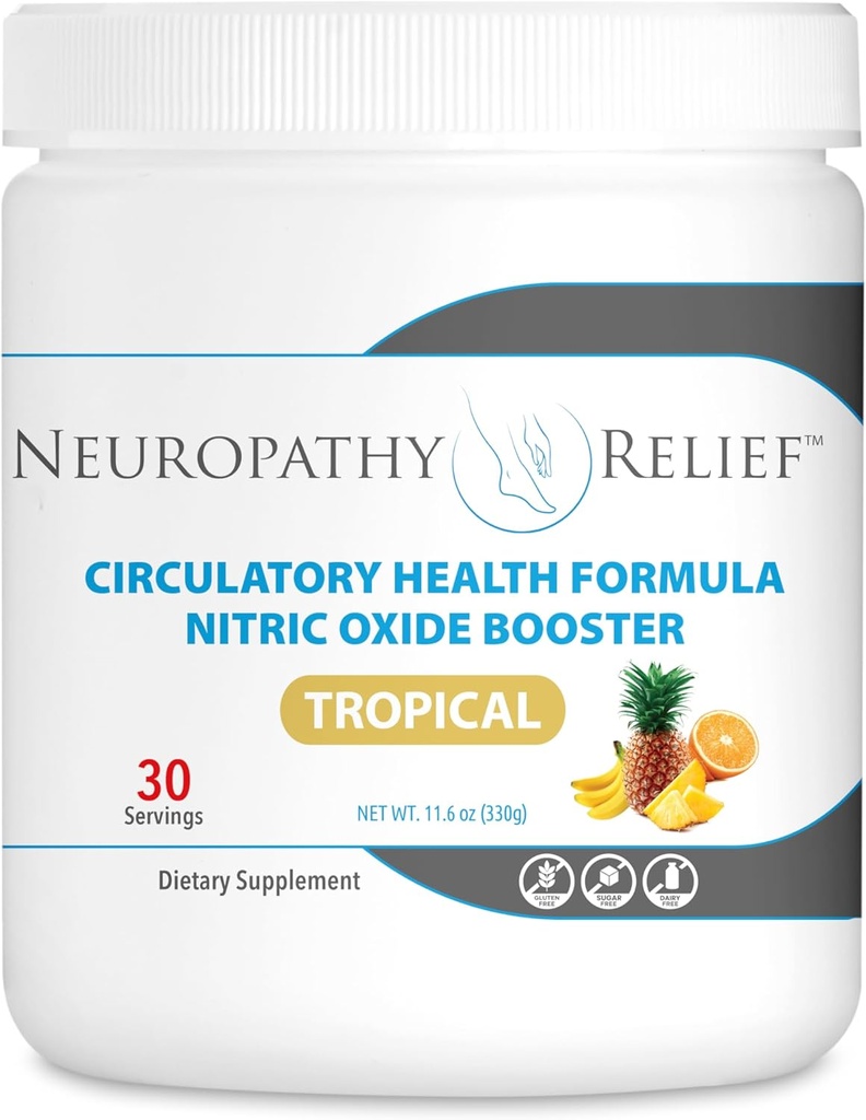 Neuropathy Relief ™ - Circulation Health Formula - Nitric Oxide Booster - Tropical Flavor (1 Jar), 30 Servis