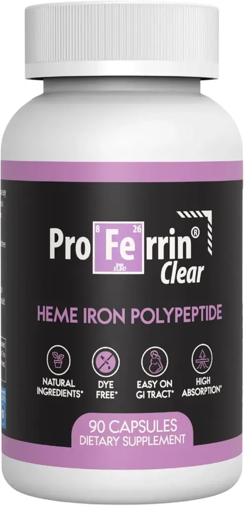 Proferrin Clear Heme Iron Suplement, 90 Capsules- Absorpsi Superior, Easy on The Gut, Natural, Made in The US