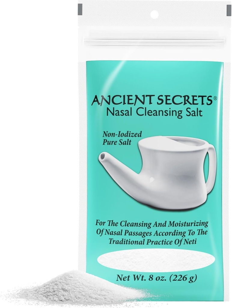 Rahasia ANCIENT Nasal Cleansing Salt, Non- Iodied - USP-Grade Sodium Chloride untuk Setiap Neti Pot, Sinus Sistem Irrigation, 8 Oz