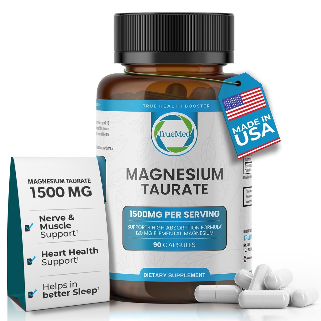 Suplemen Taurte Natural Magnesium 1500 mg dengan 90 Kapsul - 30 Hari Supply untuk Dukungan Tidur, Kesehatan Hati, Relaxation, Tekanan Darah Keseimbangan, dan Boost Energi