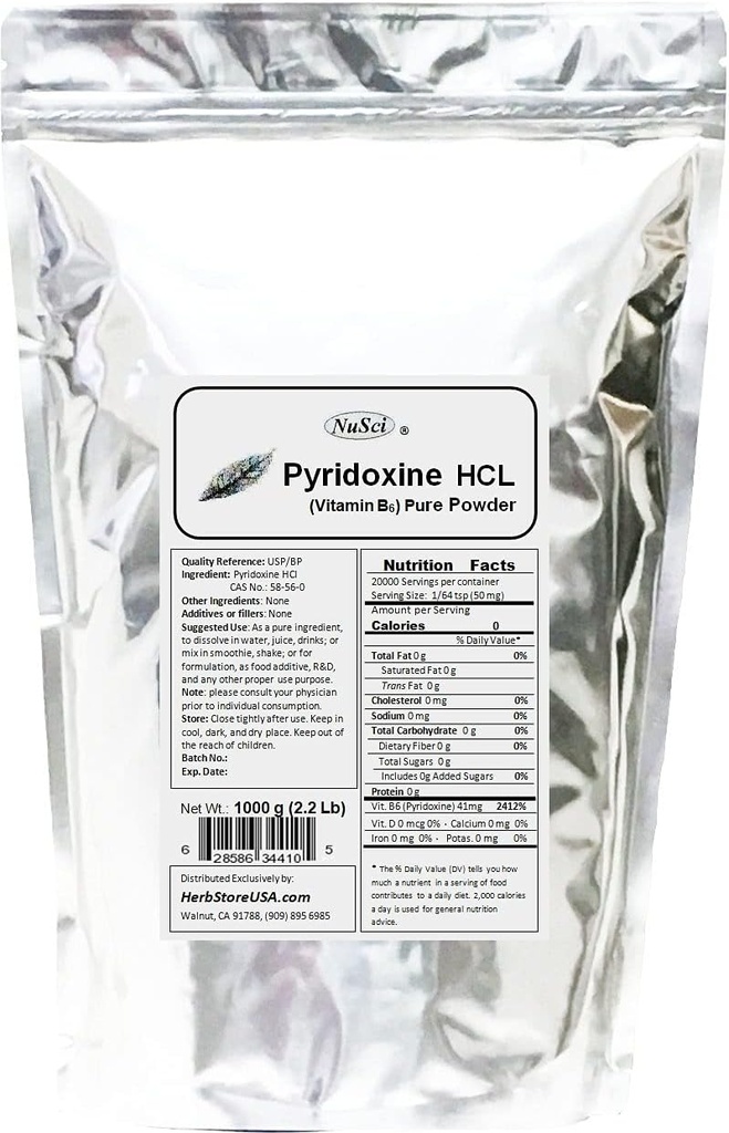 Pyridoxine HCI Vitamin B6 Pure Powder 1000g (1.0Kg, 2.2 lb)