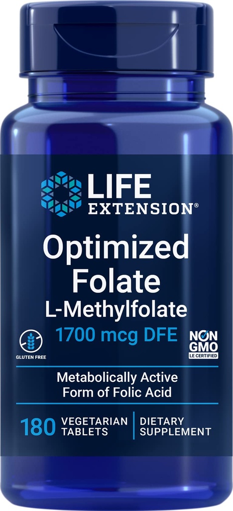 Ekstensi Hidup Teroptimasi Gagal (L- Methylfolat) 1700 mcg DFE, 180 Veg Tablet
