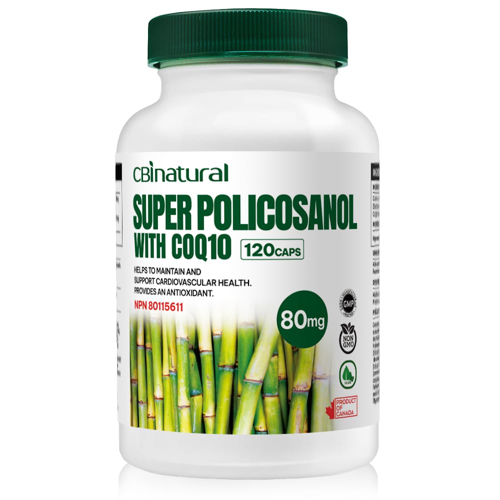 Super Sugarcane Pococanol 80 mg dengan CoQ10 30 mg, 120 Vegetable Capsules, Dukungan Hati & Cholesterol, 4-Bulan Supply, Non-GMO, Gluten Bebas