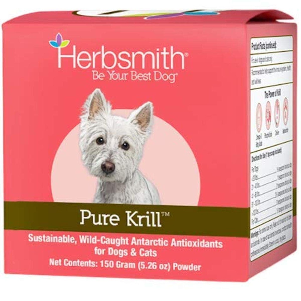 Herbsmith Pure Krill - Wild- Caught Antartika Krill - Just 1 Ingredient - Astaxanthin for Dogs - Ready-To-Use Omega 3 - Alternatif untuk Krill Oil for Dogs - 150g