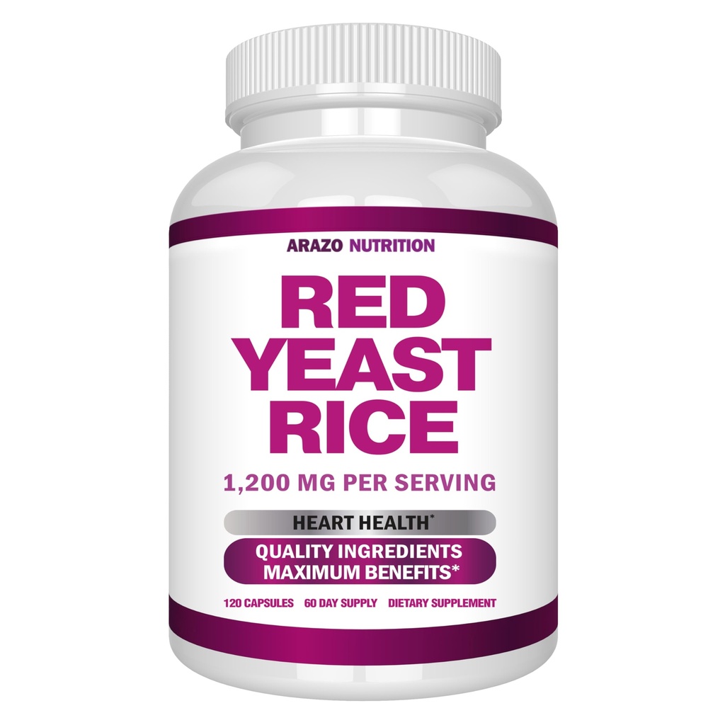 Arazo Nutrition Red Yeast Rice Extract 1200 MG - Citrinin Free Suplement - Vegetarian 120 Capsules