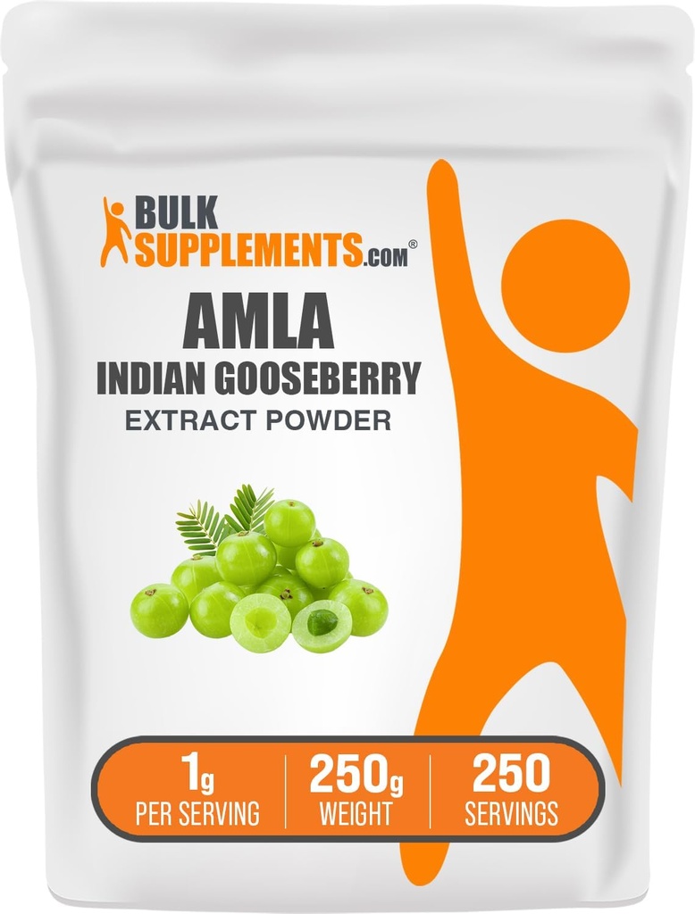 BulkSuplements.com Amla Extract Powder - Indian Gooseberry Extract, Amla Powder - Gluten Free, 1g per Serving, 250g (8.8 oz) (Paket 1)