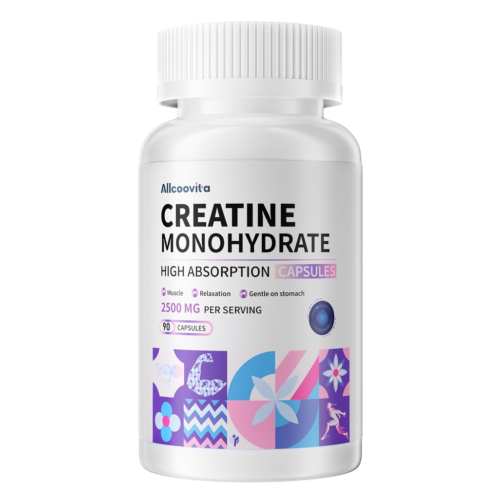 Cretine Monohydrate Capsules -3 Creatine Capsules per Serving, 2500mg, Gluten Free, 90 Kapsul