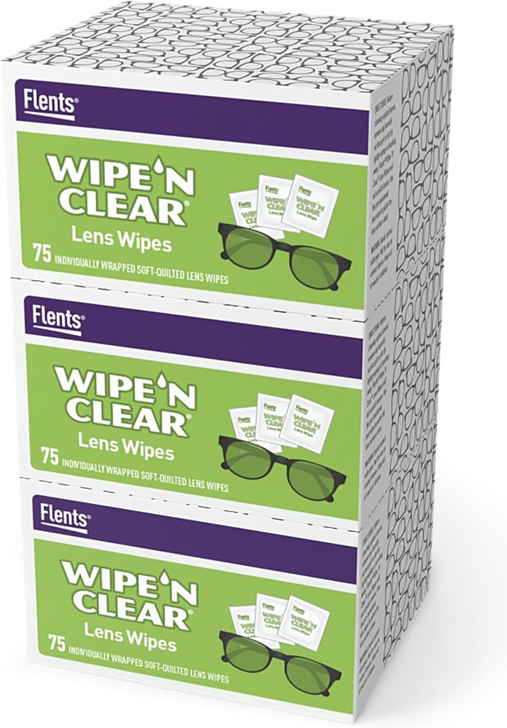 Flats Eyeglass Cleaner Lener Wipes - 225 Count (3 Box of 75) Secara Individually Wrapped Pre- Moistened Clothes Anti- Streak for Eyeglass, Sunglass, Telepon Screens, Komputer Monitor