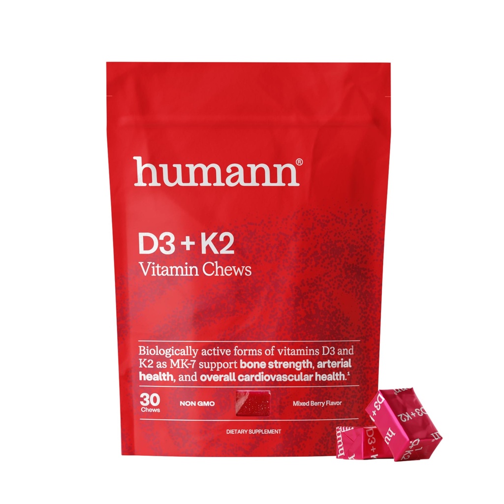 Humann Vitamin D3 Chews - Potency Tinggi Vitamin D 5000iu (125mcg) Membantu Kesehatan Mood, Kebal, Kesehatan Repiratory & Bone Kesehatan, Campuran Berry Flavor, 30- Count