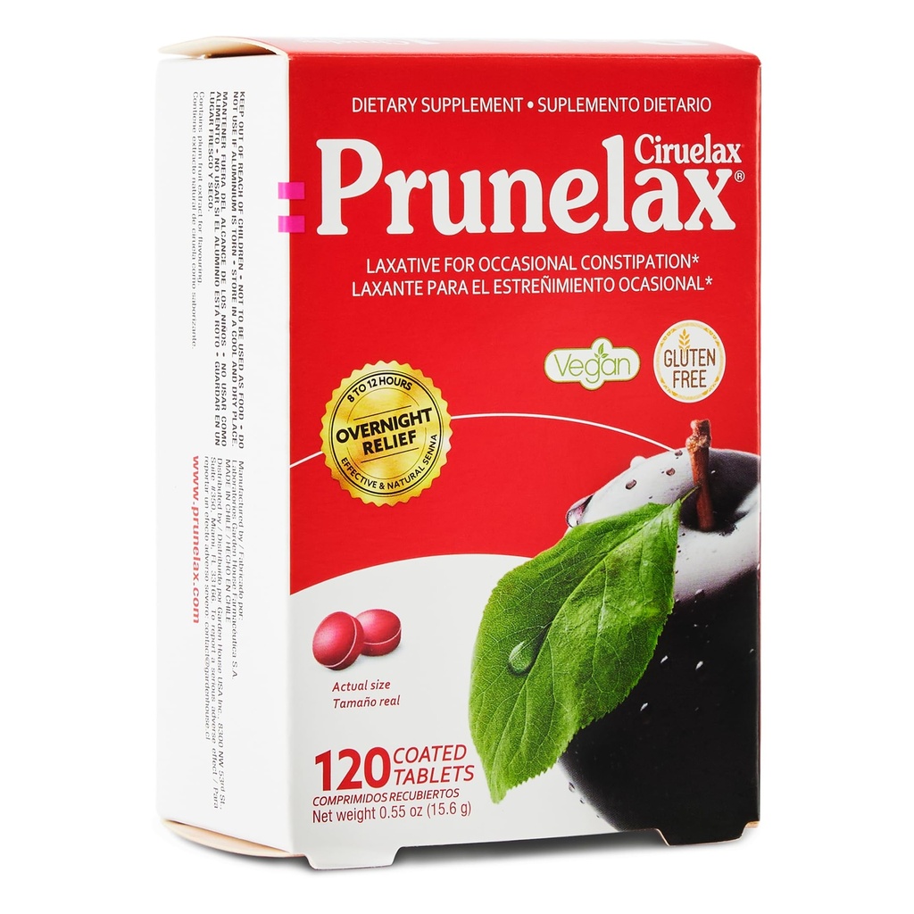 Prunelax Ciruelax Reguler Kekuatan Laxative Mini Tablet - Relief Overnight for Occasional Constipation, Senna Extract, Vegan & Gluten- Free, Gentle Relief - 120ct