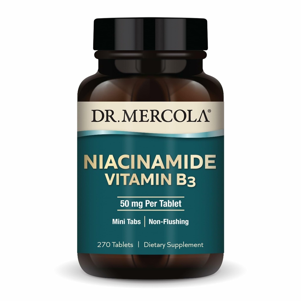 Dr. Mercola Niacinamide B3-50 mg per Talet - Mendukung Kesehatan Metabolic - Non-Flushing - Mini Tab-Non-GMO, Gluten- Free & Soy- Free - 270 Servings (270 Tablet)