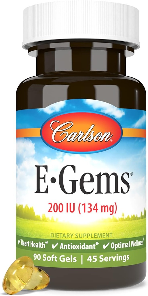 Carlson E- Gems 200 IU (134 mg), Averal-Soft Vitamin E, Optimal Wellness, 90 Soft Gels
