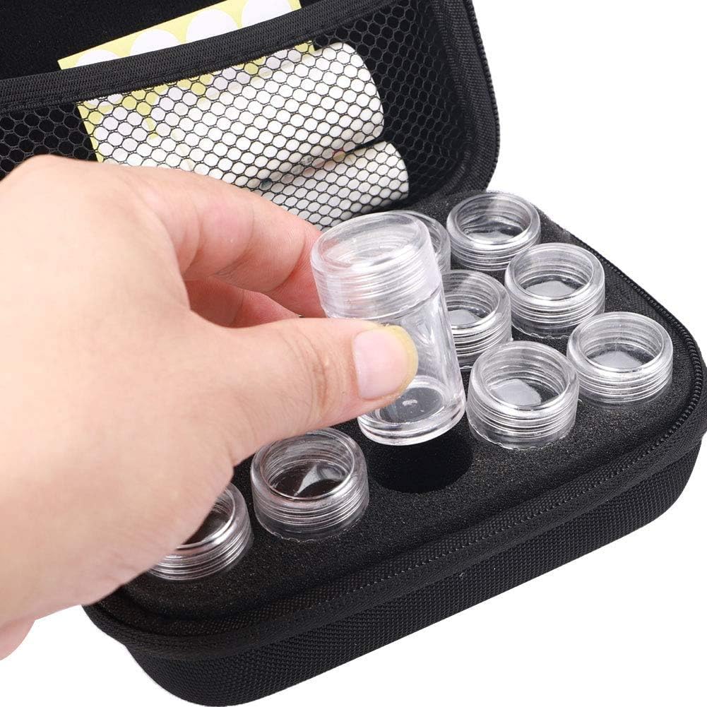 Travel Pill Organizer with 15 Divided Tiny Bottles & Wrtable Label, Cute Zippered Pill Box for Medicine & Vitamin Holder