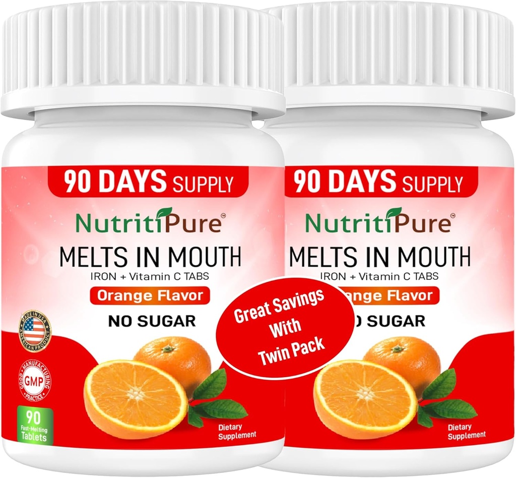 Tambahan Besi Chewable untuk Perempuan / Pria 124; Carbonyl Besi 18 mg dengan Vitamin C 30 mg 124; Talet di Orange Flavor 90 (2)