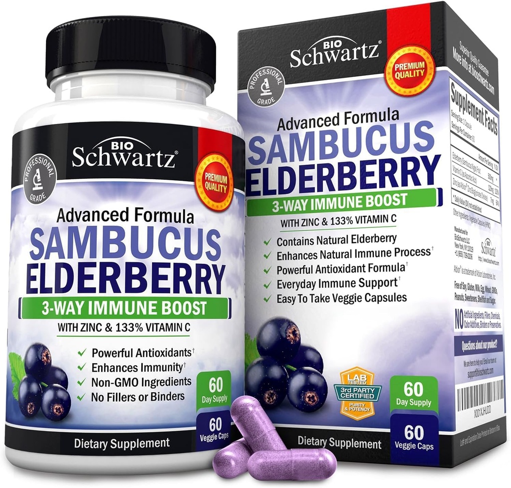BioSchwartz Elderberry Capsules 60 Count + Omega 3 Fish Oil 90 Bundle