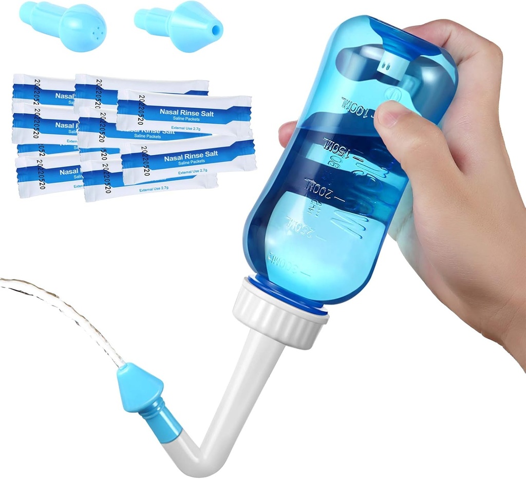Carlg Neti Pot - Nasal Irrigation Bottle dengan Sinus Rinse Salt untuk Dewasa & Kid (Botol 300ml dengan 30 Paket Garam)