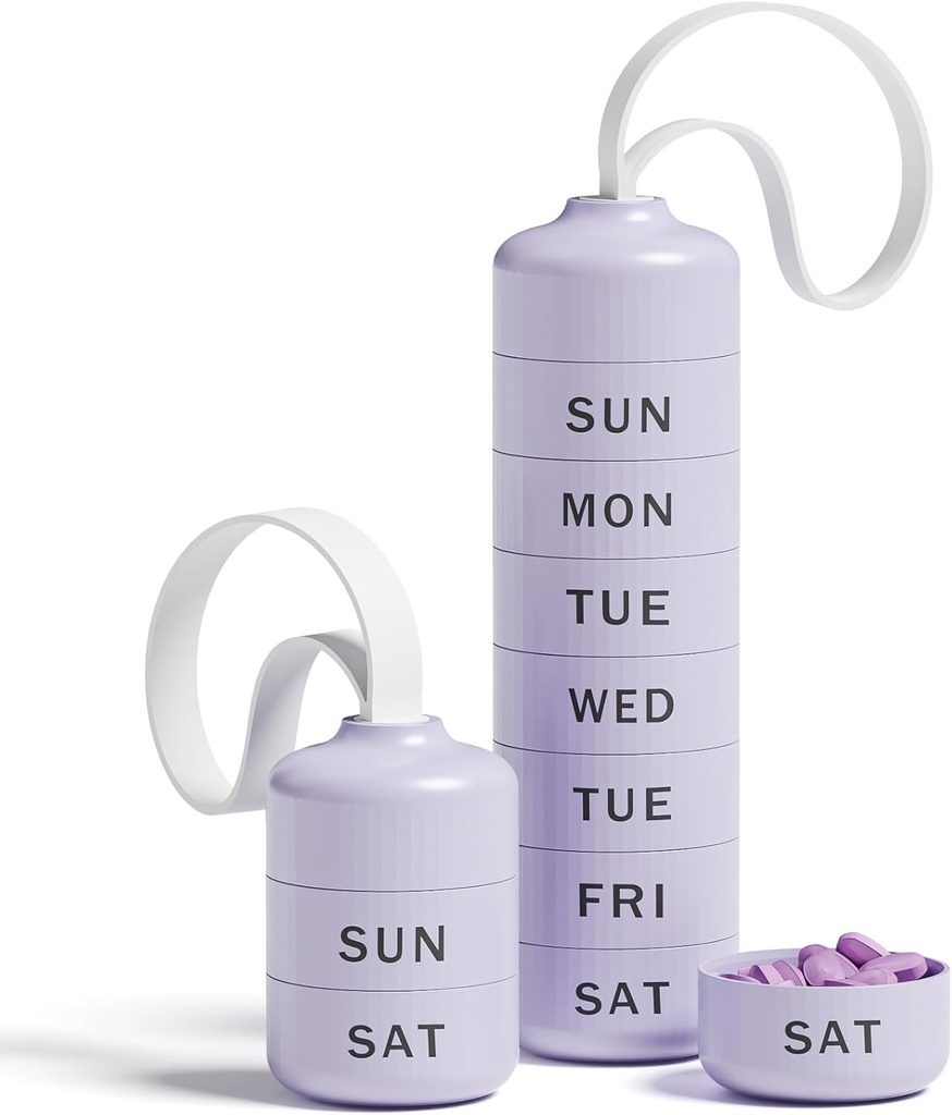 Betife Cute Pill Organizer, Kotak Pil Mingguan Cute untuk Perjalanan, Kasus Pil Harian Lucu 7 Hari, dengan 7 Besar Kompartemen Stackable, Sturdy ABS Pill Holder untuk Obat Persediaan Vitamin