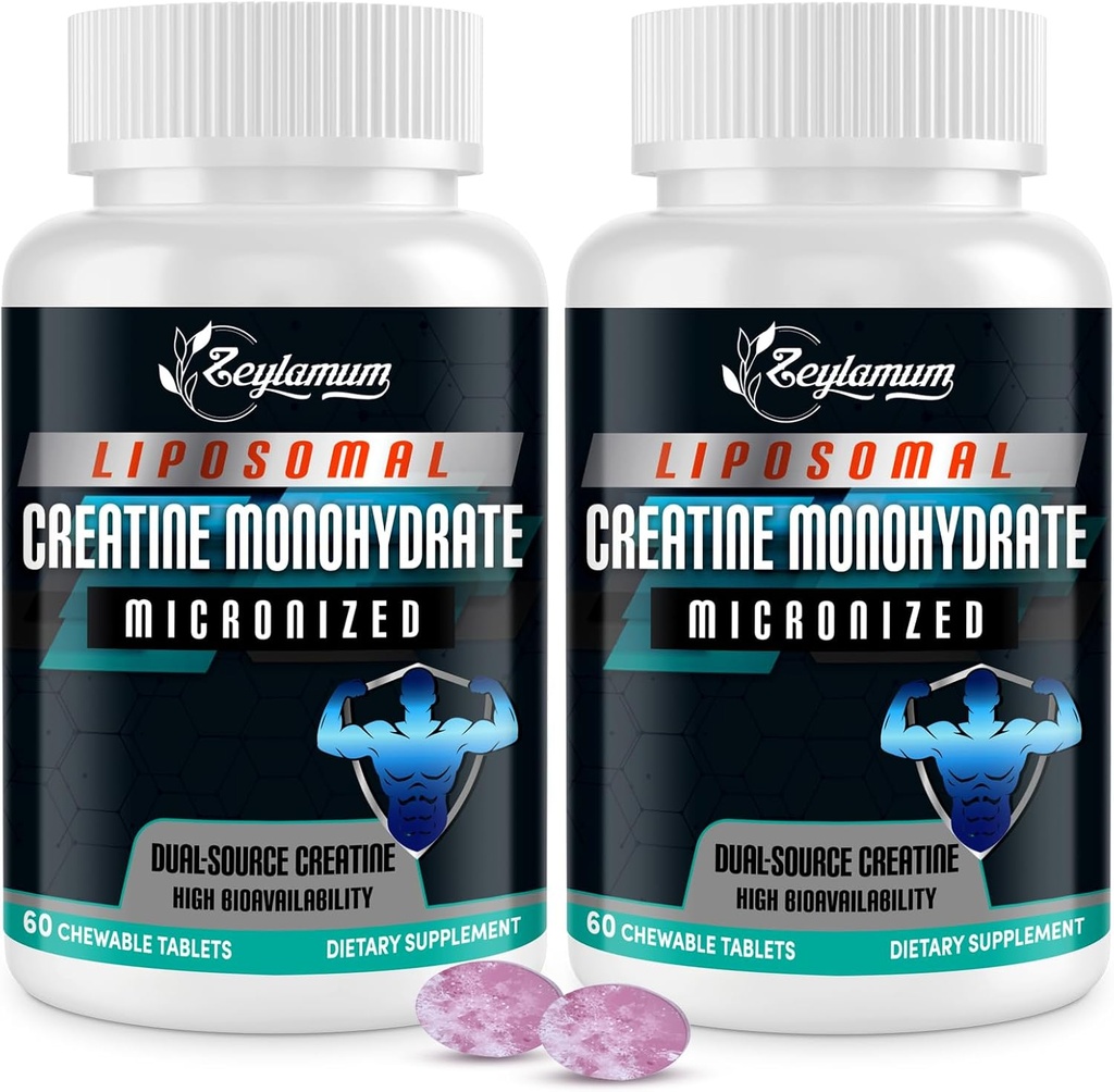 Creatine Chews Tablets for Men & Women, Creatine Monohydrate, 99% Absorpsi with Lipomal & Micronized, 60 Servis