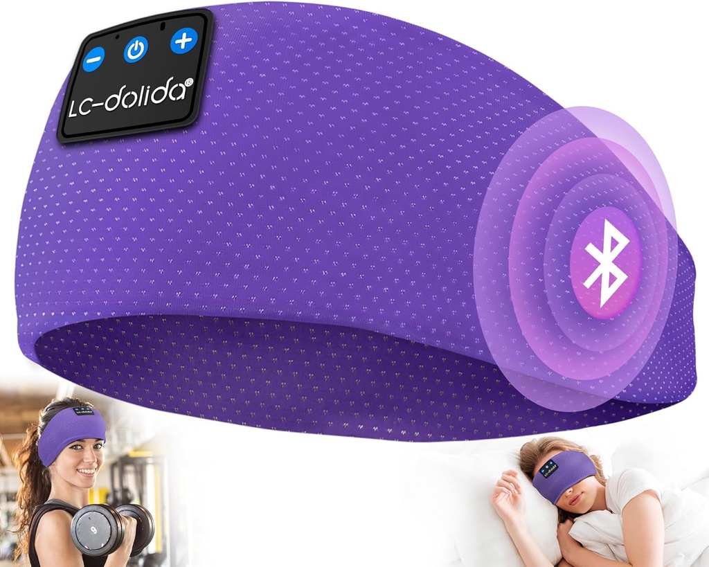 LC-dolida Sleep Headphones Bluetooth 5.4, Headband Headphone Earphones, Sleep Mask, Sports, Gifts, Workout, Jogging, Yoga, Insomnia, Air Travel, Meditation