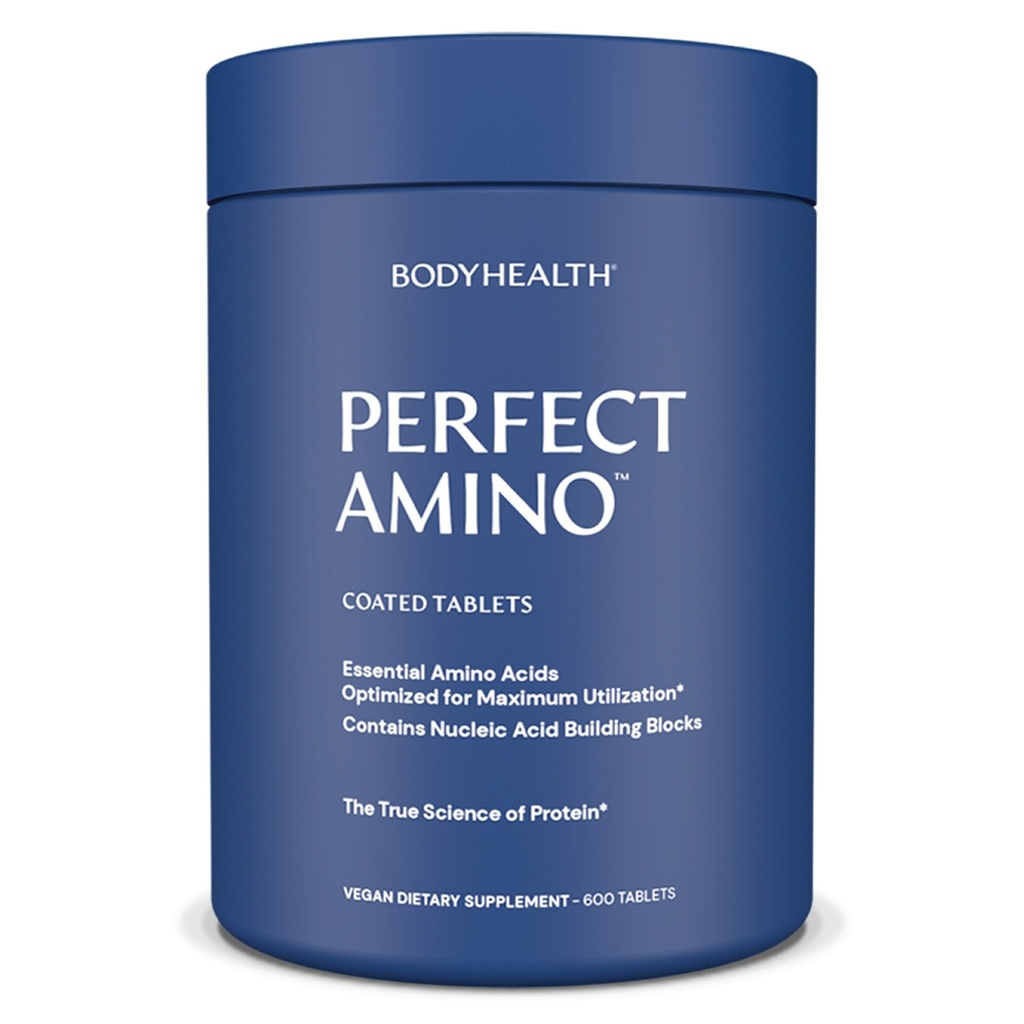 BodyHealth PerfectAmino (600) Easy to Swallow Tablet, EscalyAmino Acids Suplemen dengan BCAAs, Vegan Protein untuk Pemasyarakatan Pre / Post & Muscle Recovery dengan Lysine, Tryptophan, Leucine, Methionine